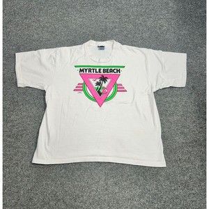 Vintage 80s Myrtle Beach White Single Stich Graphic T-Shirt Boxy Size Large
